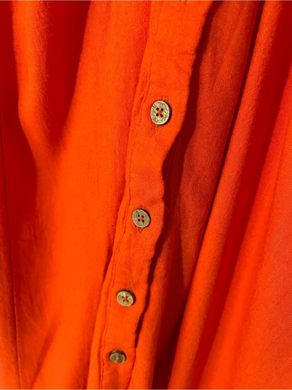 Free People Women's Tie Front V-Neck Bright Orange Linen Blend MIDI Dress Boho M - Picture 4 of 12
